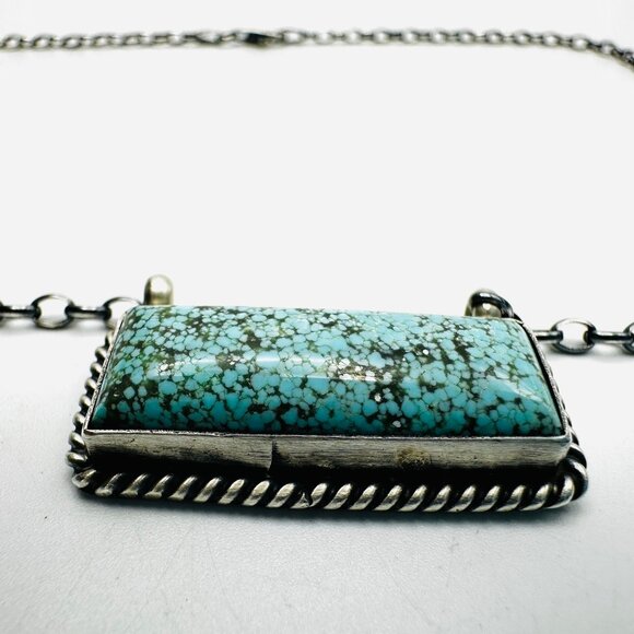 Kingman Turquoise & Sterling Silver Pendant Necklace—Navajo artist Johnny Dixon - Picture 1 of 10